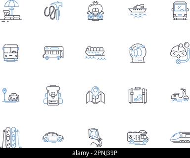 Symbolsammlung für Roaming-Linien. Reisen, Erkundungen, Wandern, Nomadismus, Vagabond, Wanderungsvektor, Wanderungsvektor und lineare Darstellung. Transient Stock Vektor