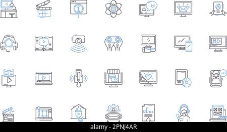 Symbolsammlung für Kommunikationsunternehmen. Connect, Nerk, Service, Wireless, Breitband, Sprache, Datenvektor und lineare Darstellung. Signal, Spektrum Stock Vektor