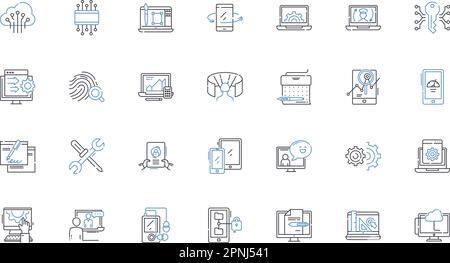 Symbolsammlung für Systemzeilen. Integration, Architektur, Design, Interoperabilität, Optimierung, Effizienz, Automatisierungsvektor und linear Stock Vektor