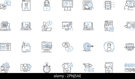 Sammlung der Liniensymbole für technologische Ressourcen. Innovation, Geräte, Automatisierung, Robotik, Software, Nerking, Wolkenvektor und lineare Darstellung Stock Vektor