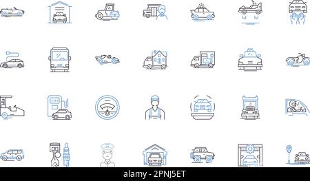 Scooter Line Icons Kollektion. Mobilität, Transport, Effizienz, Komfort, Umweltfreundlich, Elektrisch, Räder Vektor und lineare Darstellung. Pendelverkehr Stock Vektor