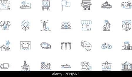 Conurbation Line Icons Kollektion. Urbanisierung, Metropolis, Megacity, Kosmopolitanismus, Suburbanisierung, Population, Ausdehnungsvektor und linear Stock Vektor