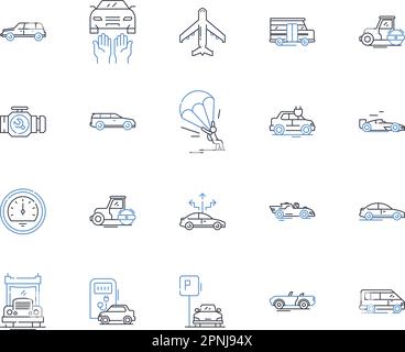 Symbolsammlung für Transportdienste. Transport, Fracht, Abtransport, Transport, Versand, Logistik, Transportvektor und lineare Darstellung. Lieferung Stock Vektor