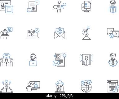 Wortzeilensymbole. I, Intelligenz, Automatisierung, Robotik, Maschinen, Lernen, Chatbot-Vektor und lineare Illustration. Virtuell,Assistent Stock Vektor