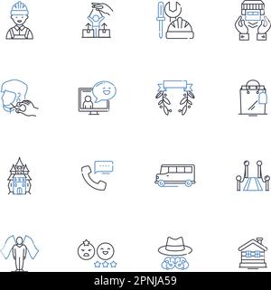 Moderne Mobility Line Icons Kollektion. Gemeinsame Nutzung, Urbanisierung, Innovation, Autonomie, Elektrik, Gemischte Verwendung, Integrationsvektor und lineare Darstellung Stock Vektor