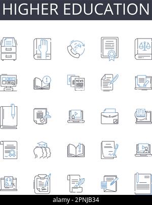 Symbolsammlung für Hochschullinien. Fortbildung, weiterführende Studien, Zusatzausbildung, erweiterter Unterricht, erweitertes Wissen, Upgrade Ausgeführt Stock Vektor