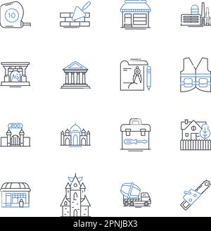 Icons-Kollektion mit Meißellinien. Holzbearbeitung, Schnitzerei, Skulpturen, Metallbearbeitung, Handwerkzeug, Handwerkskunst, Präzisionsvektor und lineare Darstellung. Klinge Stock Vektor