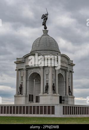 Monument für den Bundesstaat Pennsylvania an einem Frühlingsnachmittag in Gettysburg, PA USA, Gettysburg, Pennsylvania Stockfoto