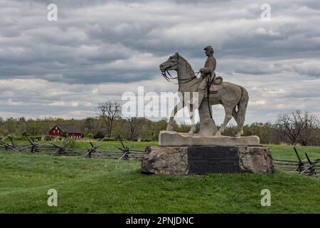 Monument für die Pennsylvania-Kavallerie 8. an einem Frühlingsnachmittag, Gettysburg Pennsylvania USA, Gettysburg, Pennsylvania Stockfoto