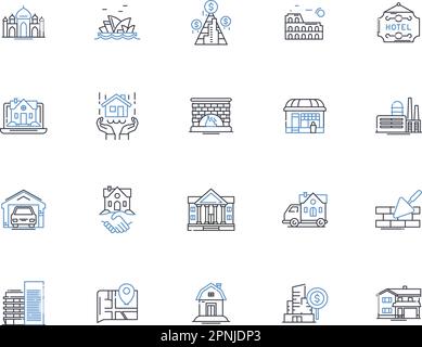 Icons-Sammlung für Immobilieninvestitionen. Eigenkapital, Miete, Hypothek, Umleitung, Cashflow, Wertschätzung, ROI-Vektor und lineare Darstellung Stock Vektor