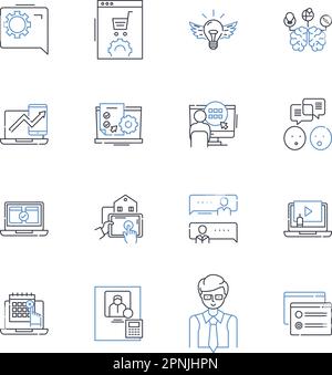 Zeilensymbole für technologischen Inhalt. Robotik, Automatisierung, künstliche Intelligenz, Big Data, Cloud-Computing, Cybersicherheit, Blockchain Stock Vektor