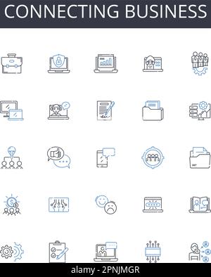 Symbolsammlung für Geschäftsbereiche wird verbunden. Nervt die Industrie, kooperierende Unternehmen, kommunizierende Unternehmen, Partnerschaften, Vereinigung Stock Vektor