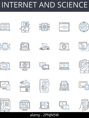 Symbolsammlung für Internet und Science Line. Nternet, Web, Net, Cyberspace, Online, Digitale Welt, Information SuperHighway Vektor und linear Stock Vektor