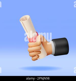 3D Diplom Papierrolle in der Hand Stock Vektor