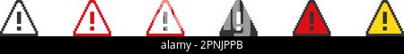 Pixelsymbole für Gefahrenzeichen. 8-Bit-Pixel-Schaltflächensatz. Isolierter Vektor der Sammlung Stock Vektor
