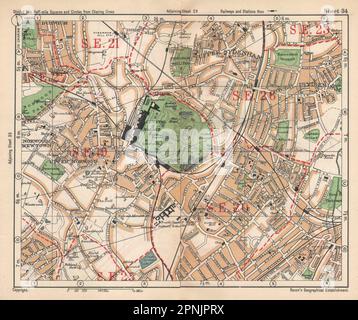 SE LONDON. Sydenham Upper Norwood Crystal Palace Sydenham Penge. BACON 1925 Karte Stockfoto