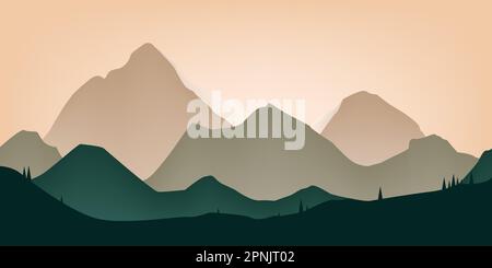 Landschaft, eine Silhouette der Bergkette. Minimalistische natürliche Tapeten in flachem Stil. Vectot-Illustration Stock Vektor