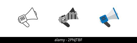 Megafon-Set-Linie, Glyphe und flache Symbole. Lautsprechersymbol für Marketingwerbung. Vektor-isolierte Darstellung Stock Vektor