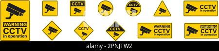 CCTV-Set Flachbanner-Symbol auf weißem Hintergrund. Vektordarstellung des Securiti-Technologiesystems Stock Vektor