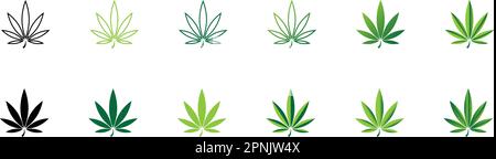 Marihuana-Cannabis-Set-Symbol. Logo für UnkrautHanf. Medizinisches Konzept, vektorisolierte Illustration Stock Vektor