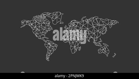 Weltkarte dreieckige Formen, die aus Linien auf schwarzem Hintergrund gebildet werden. Isolierte Vektorkugel Stock Vektor