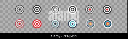 Ziellinie und flaches Symbol. Bogenschießen-AIM-Dartboard-Kollektion. Zielscheibe ist eine andere Illustration. Vektorsymbole auf transparentem Hintergrund isoliert. Stock Vektor