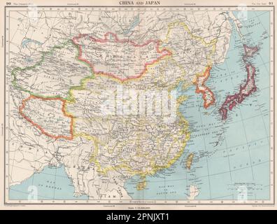 OSTASIEN. Zeigt unabhängige Tibet & Sin-Kiang (Xinjiang). Korea 1952 alte Karte Stockfoto
