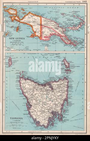 AUSTRALASIEN. Neuguinea; Tasmanien mit Bezirken. BARTHOLOMEW 1952 alte Karte Stockfoto