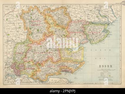 ESSEX. Mit parlamentarischen Divisionen, Parks und Stadtbezirken. SPECK 1934 alte Karte Stockfoto