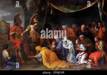 Die Königinnen von Persien zu Füßen von Alexander, auch das Zelt von Darius genannt von Charles Le Brun (1619-1690), Öl auf Leinwand, 17. Jahrhundert Stockfoto