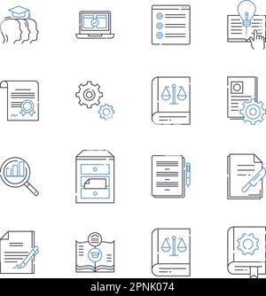 Sammlung der Liniensymbole für Online-Kurse. ELearning, virtuell, Entfernung, Unterricht, webbasiert, Entfernte, digitale Vektoren und lineare Darstellung Stock Vektor
