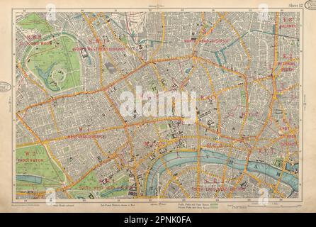 LONDON CENTRAL Westminster West End City Southwark Islington. BACON 1934 Karte Stockfoto