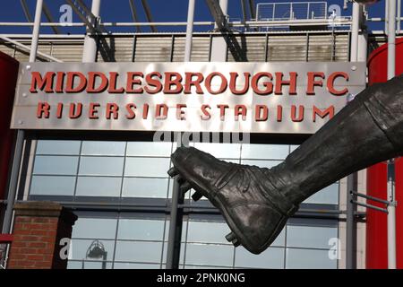 Middlesbrough, Großbritannien. 19. April 2023. Allgemeiner Blick auf das Stadion vor dem Sky Bet Championship-Spiel Middlesbrough vs Hull City im Riverside Stadium, Middlesbrough, Großbritannien, 19. April 2023 (Foto von Nigel Roddis/News Images) in Middlesbrough, Großbritannien, 4/19/2023. (Foto: Nigel Roddis/News Images/Sipa USA) Guthaben: SIPA USA/Alamy Live News Stockfoto