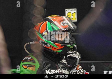 Le Mans, Frankreich. 16. April 2023. IWATO Ryosuke (JPN), KAWASAKI ZX10RR, TEAM KAWASAKI WEBIKE TRICKSTAR, (FRA), (Formula EWC, Portrait during the 2023 24 Heures Moto, 1. Runde der FIM Endurance World Championship, auf dem Circuit Bugatti vom 13. Bis 16. April, in Le Mans, Frankreich Plaut/Dlaut Live Media, Plaut, Plaut, Frankreich Stockfoto