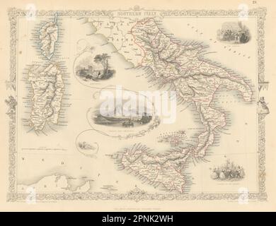 Im südlichen Italien. Neapel und den Vesuv. Sizilien Sardinien Korsika. RAPKIN/TALLIS 1851 Karte Stockfoto