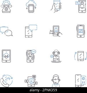 Android-Liniensymbole. Jellybean, Oreo, Marshmallow, KitKat, Lollipop, Nougat, Pixelvektor und lineare Darstellung. Galaxie, APK, Wurzeln Stock Vektor