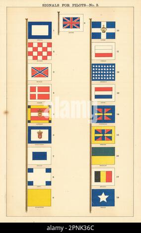 SIGNALFLAGGEN VON SEEPILOTEN. Britisches Frankreich Spanien Russland USA Quarantäne &c 1873 Stockfoto