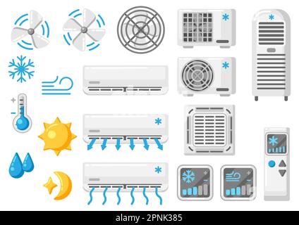 Satz Klimaanlagen. Symbol oder Bild für Industrie und Unternehmen. Stock Vektor