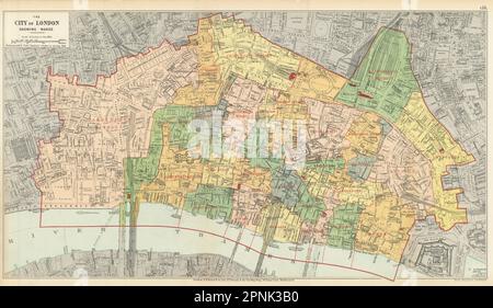 CITY OF LONDON ZEIGT SCHUTZBEZIRKE. Pläne für Kirchen und öffentliche Gebäude. BACON 1913 Karte Stockfoto