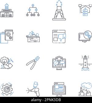 Kollektion der Liniensymbole für Bauexperten Bauunternehmer, Auftragnehmer, Architekten, Ingenieure, Vermesser, Projektmanager, Handwerker, Vektor und linear Stock Vektor