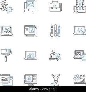 Sammlung der Positionssymbole für Aufgabendelegierung. Delegation, Aufgaben, Verantwortung, Autorität, Trust, Collaboration, Empowerment Vector und linear Stock Vektor