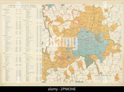 LONDON zeigt Stadtbezirke, Stadtvierteln und ländlichen Gebieten. SPECK 1913 Karte Stockfoto