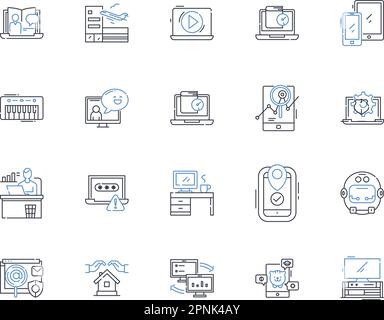 Symbolsammlung für Automatisierungslinien. Robotik, Effizienz, Rationalisierung, Integration, Optimierung, Mechanisierung, Digitalisierungsvektor und linear Stock Vektor