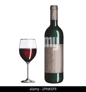 Ein Glas Rotwein und eine Flasche Stock Vektor