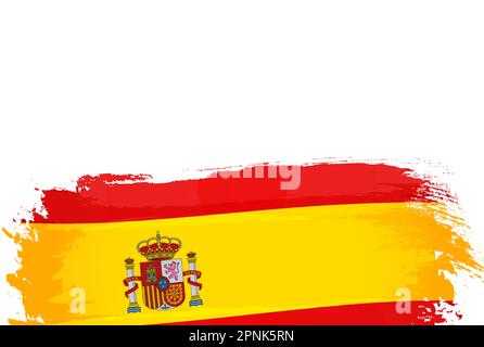 Hintergrund der spanischen Grunge-Flagge. Spanische Flagge mit strukturiertem Pinselstrich, patriotisches Konzept für den spanischen Nationalfeiertag, Oktober 12. Vektordarstellung Stock Vektor