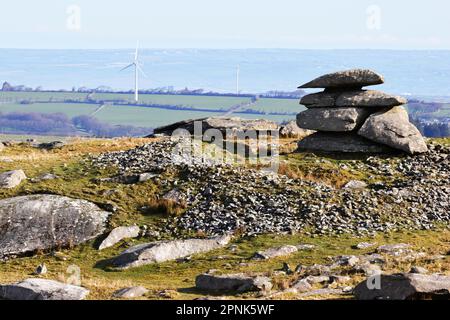 Rough Tor und Showery Tor, Bodmin Moor, Cornwall, Großbritannien Stockfoto