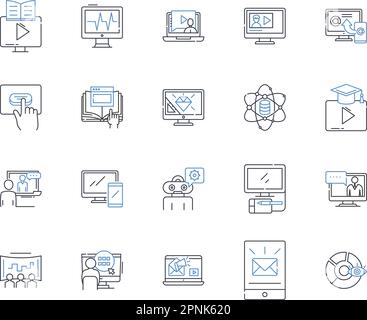 Zeilensymbole für mobile Geräte. Smartph, Tablet, Phablet, Wearables, Laptop, Tragbar, Touchscreen-Vektor und lineare Darstellung. Android, iOS Stock Vektor