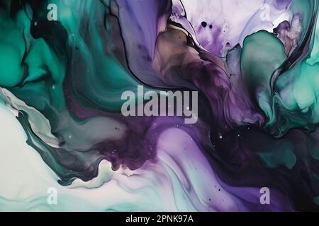 Abstrakter violetter, blauer, schwarzer und weißer Alkoholtinte Kunsthintergrund. Stockfoto