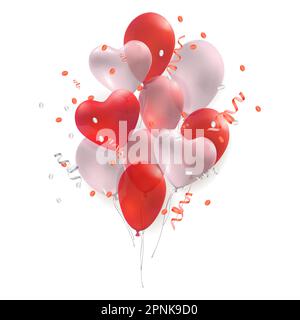 Feier Party realistische Komposition bestehend aus roten und weißen Luftballons in Form einer Herzvektordarstellung Stock Vektor