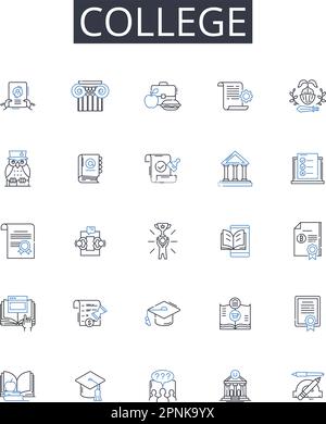 College Line Icons Kollektion. Universität, Institut, Akademie, Schule, Campus, Bildungseinrichtung, Bildungseinrichtung, Vektor und linear Stock Vektor